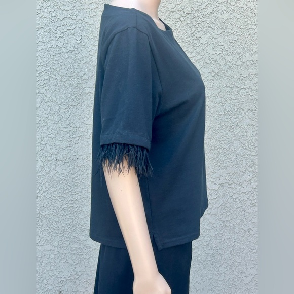 J. Crew Boatneck Tee Feather Hemmed Sleeves sz M - Picture 2 of 8